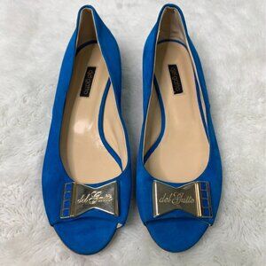 Del Gatto Women's Electric Blue Suede Peep Toe Flats Size 37 Made in Italy